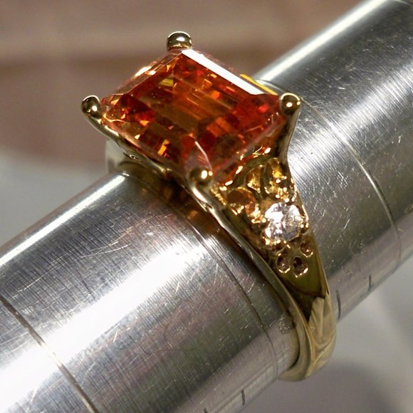 NEW Technibond Emerald Cut Amber Cubic Zirconia Gold Ring - Picture 9 of 11